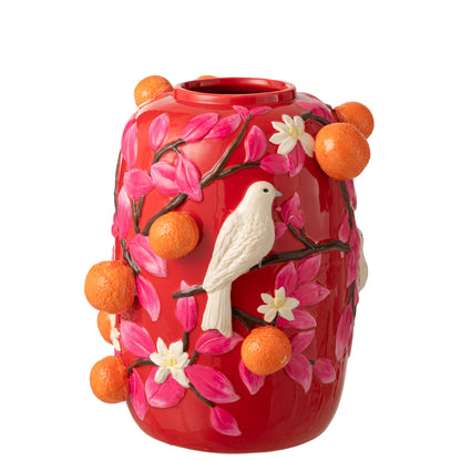 Vase Bird/Oranges Ceramic Pink/Orange Large J-Line