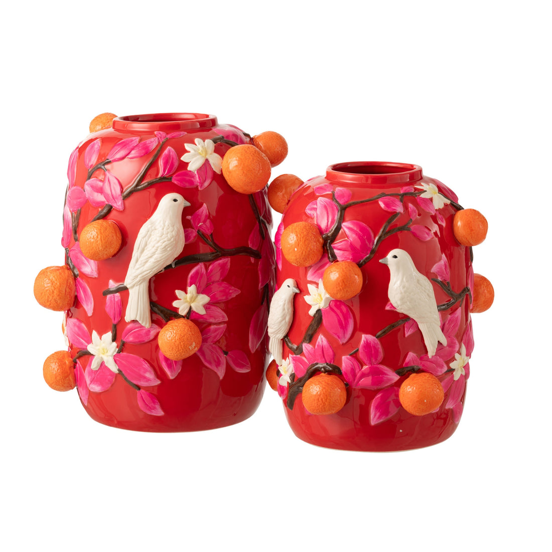 Vase Bird/Oranges Ceramic Pink/Orange Large J-Line