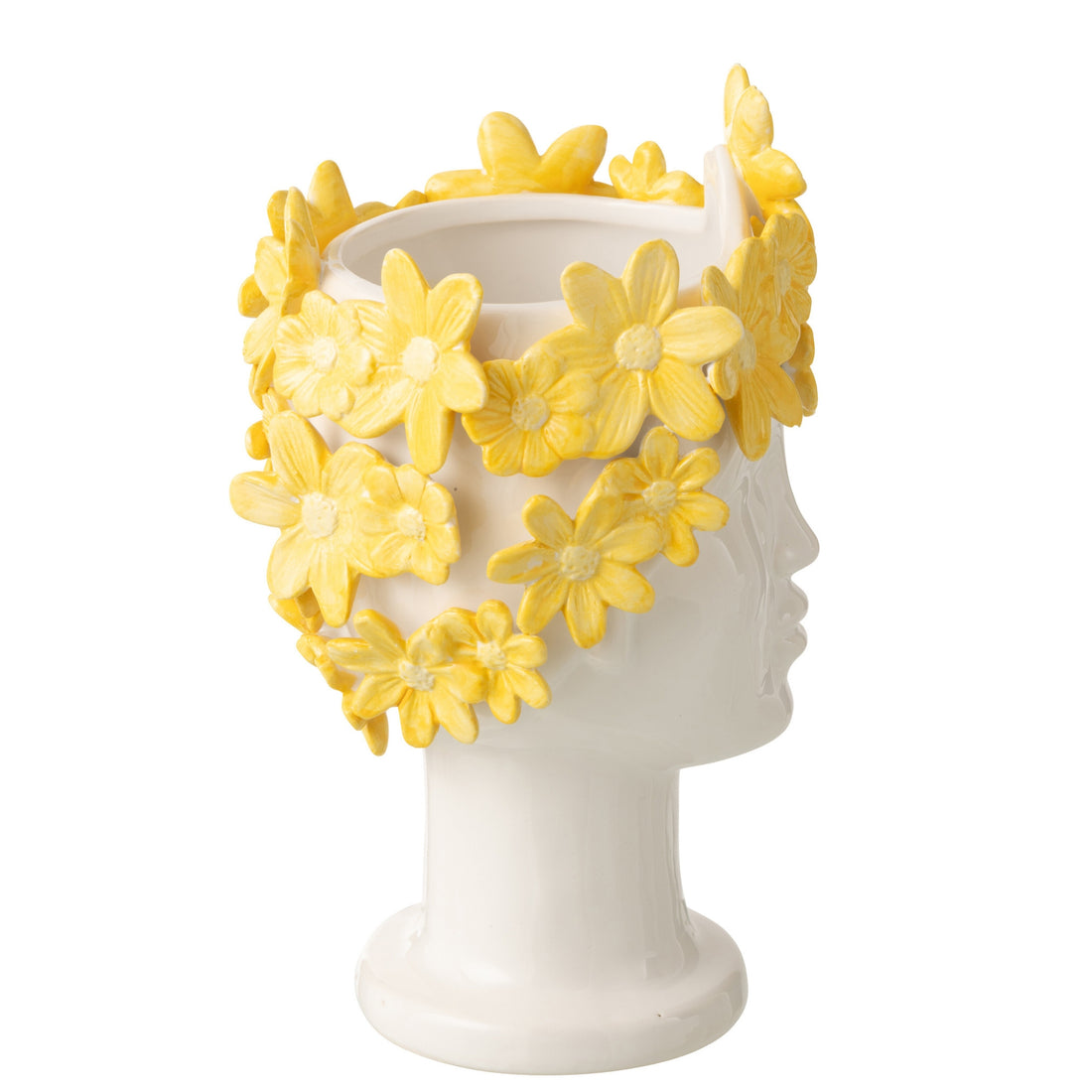 Flower Pot Lady Flowers Ceramic White/Yellow J-Line