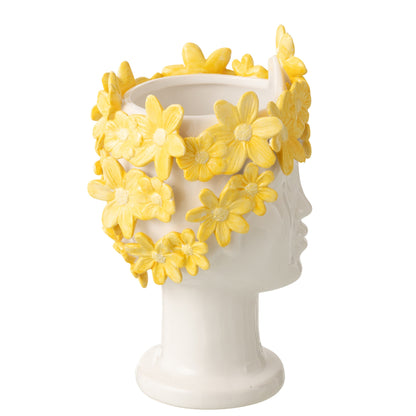 Flower Pot Lady Flowers Ceramic White/Yellow J-Line