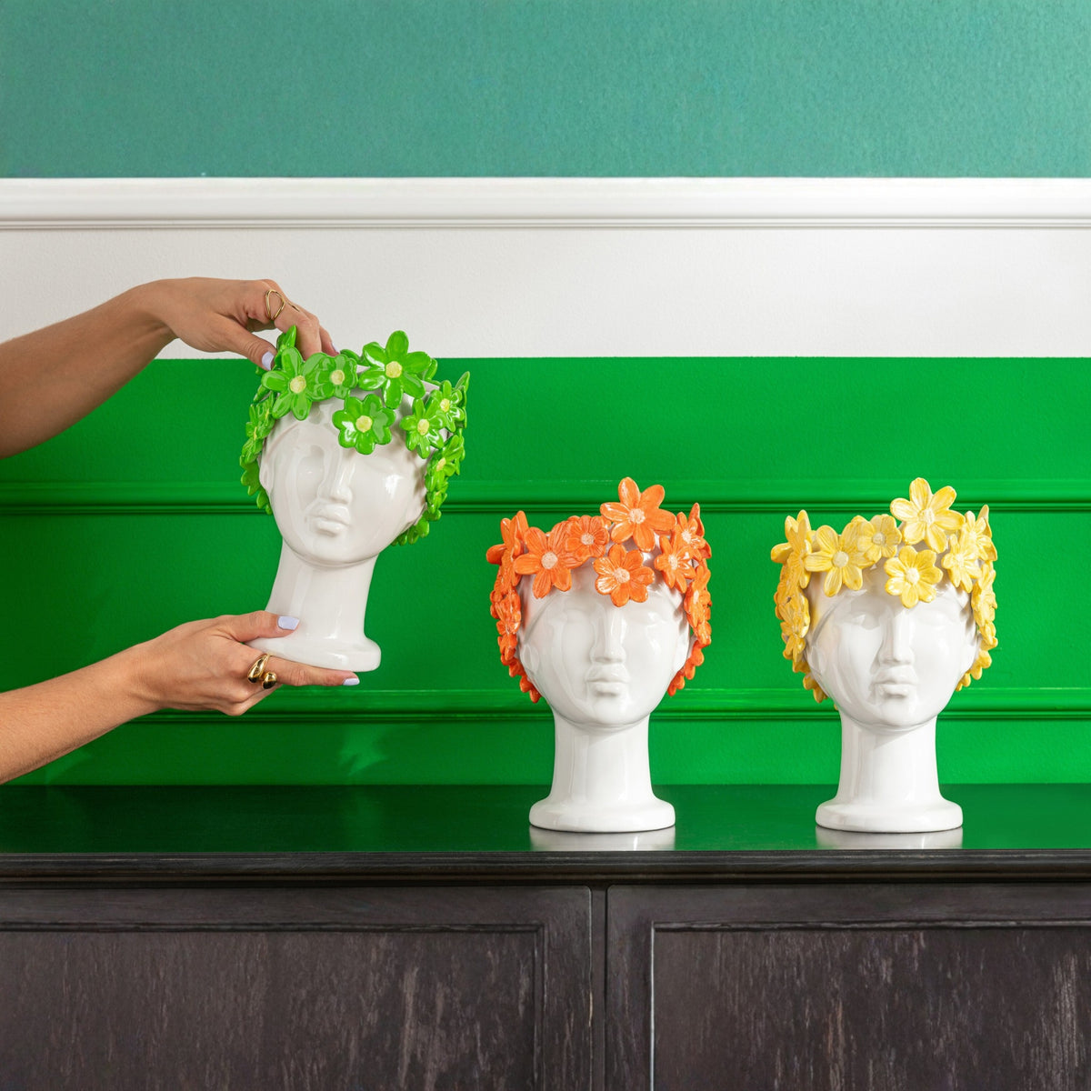 Flower Pot Lady Flowers Ceramic White/Yellow J-Line