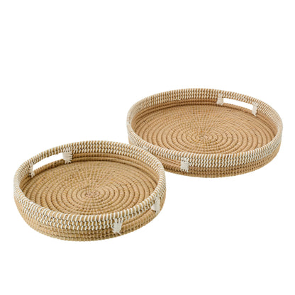 Set of 2 Decorative Natural/White Rattan Trays J-Line