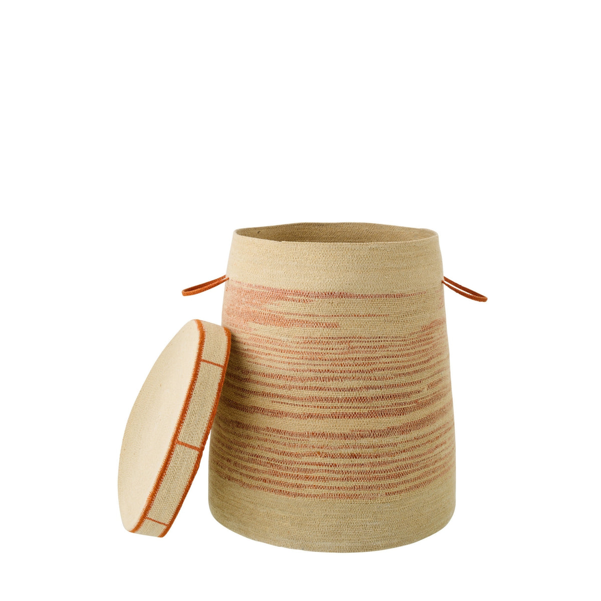 Basket With Handle + Striped Seagrass Lid Natural/Dark Orange J-Line