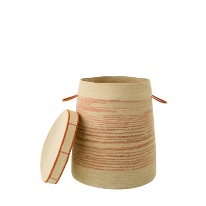 Basket With Handle + Striped Seagrass Lid Natural/Dark Orange J-Line