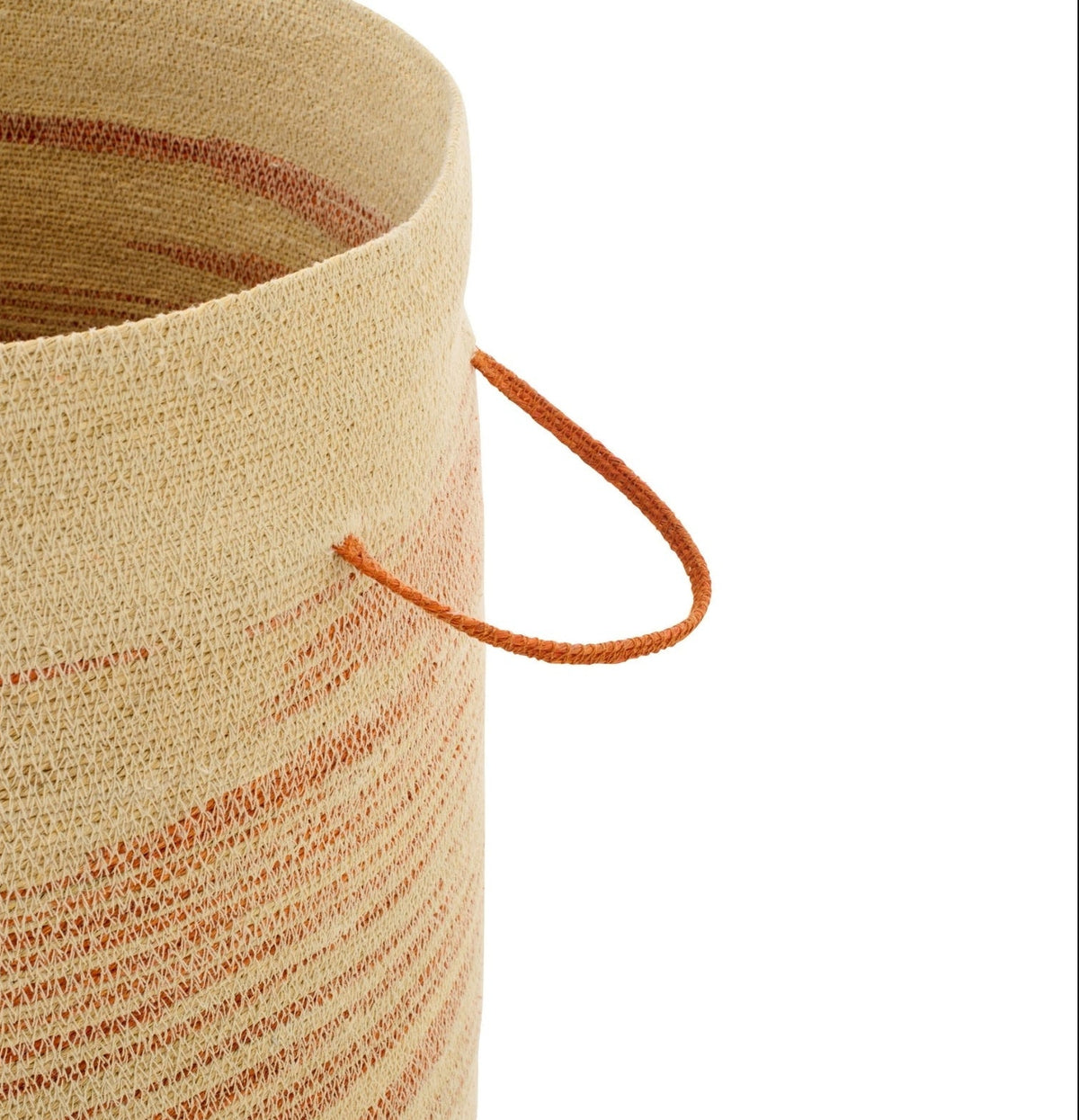 Basket With Handle + Striped Seagrass Lid Natural/Dark Orange J-Line