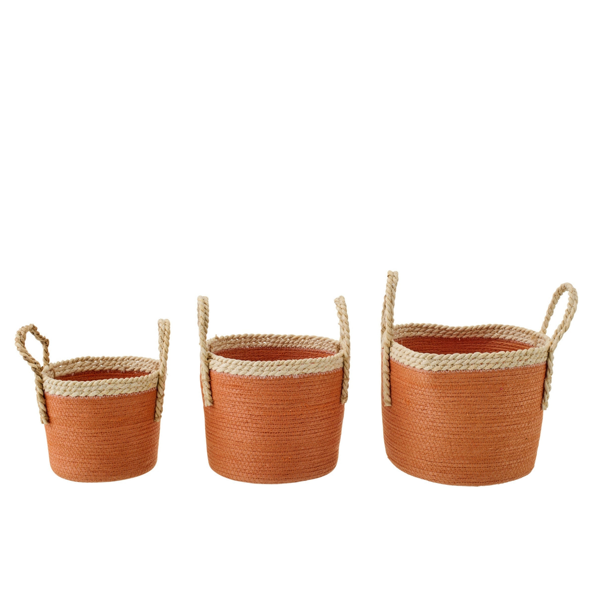 Set Of 3 Baskets With Handles Paper Dark Orange/Natural  J-Line