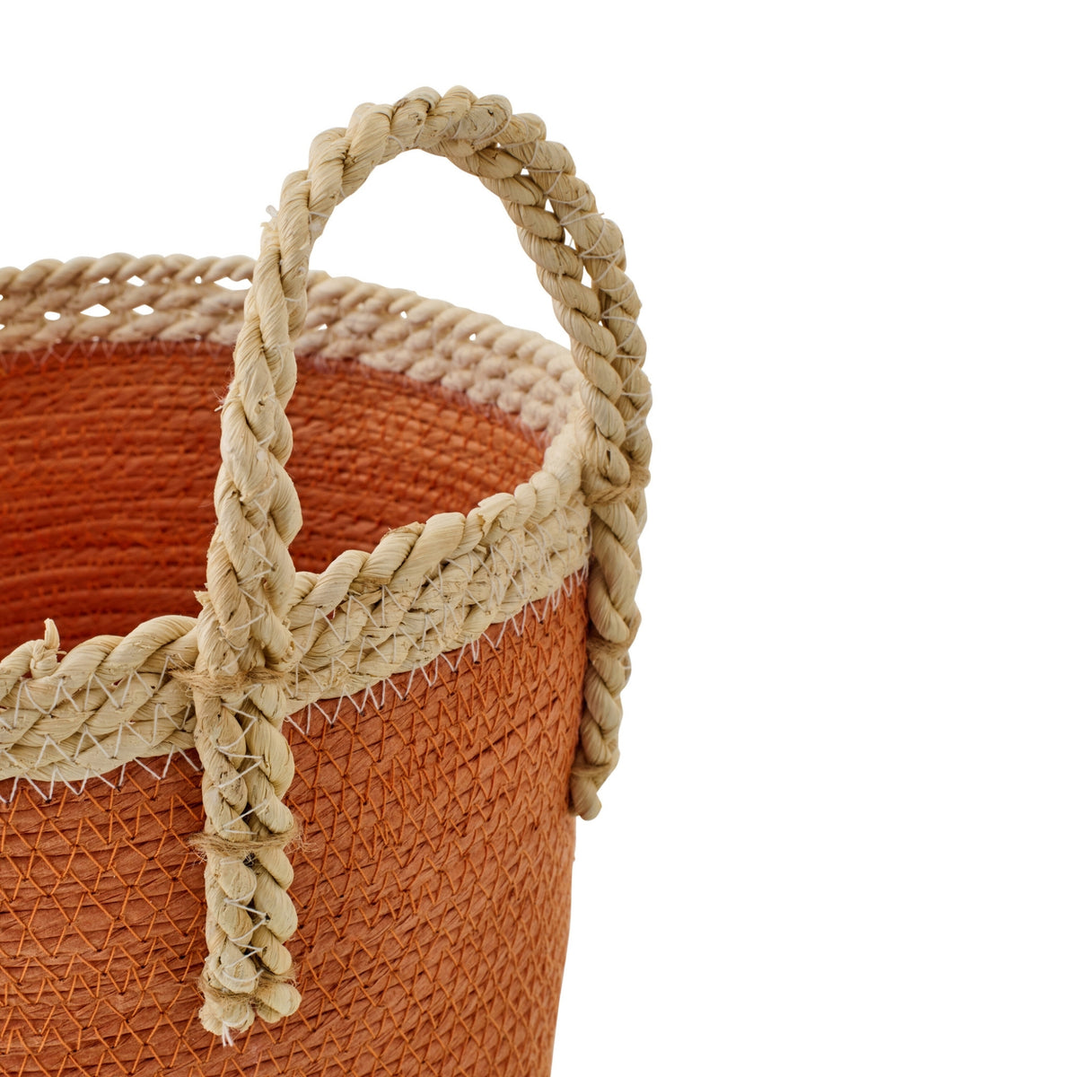 Set Of 3 Baskets With Handles Paper Dark Orange/Natural  J-Line