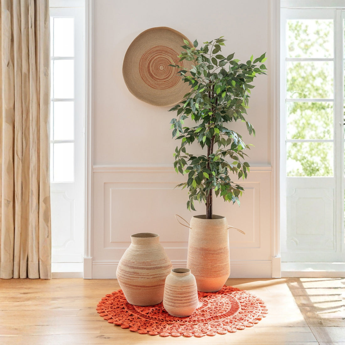 Striped Seagrass Basket Natural/Dark Orange J-Line