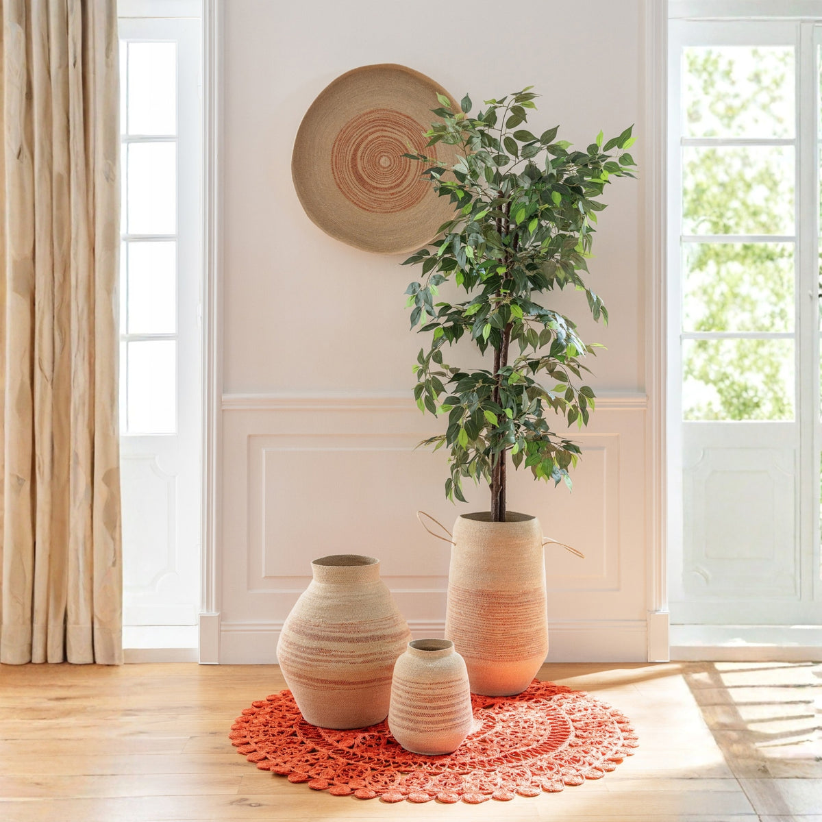 Striped Seagrass Basket Natural/Dark Orange J-Line