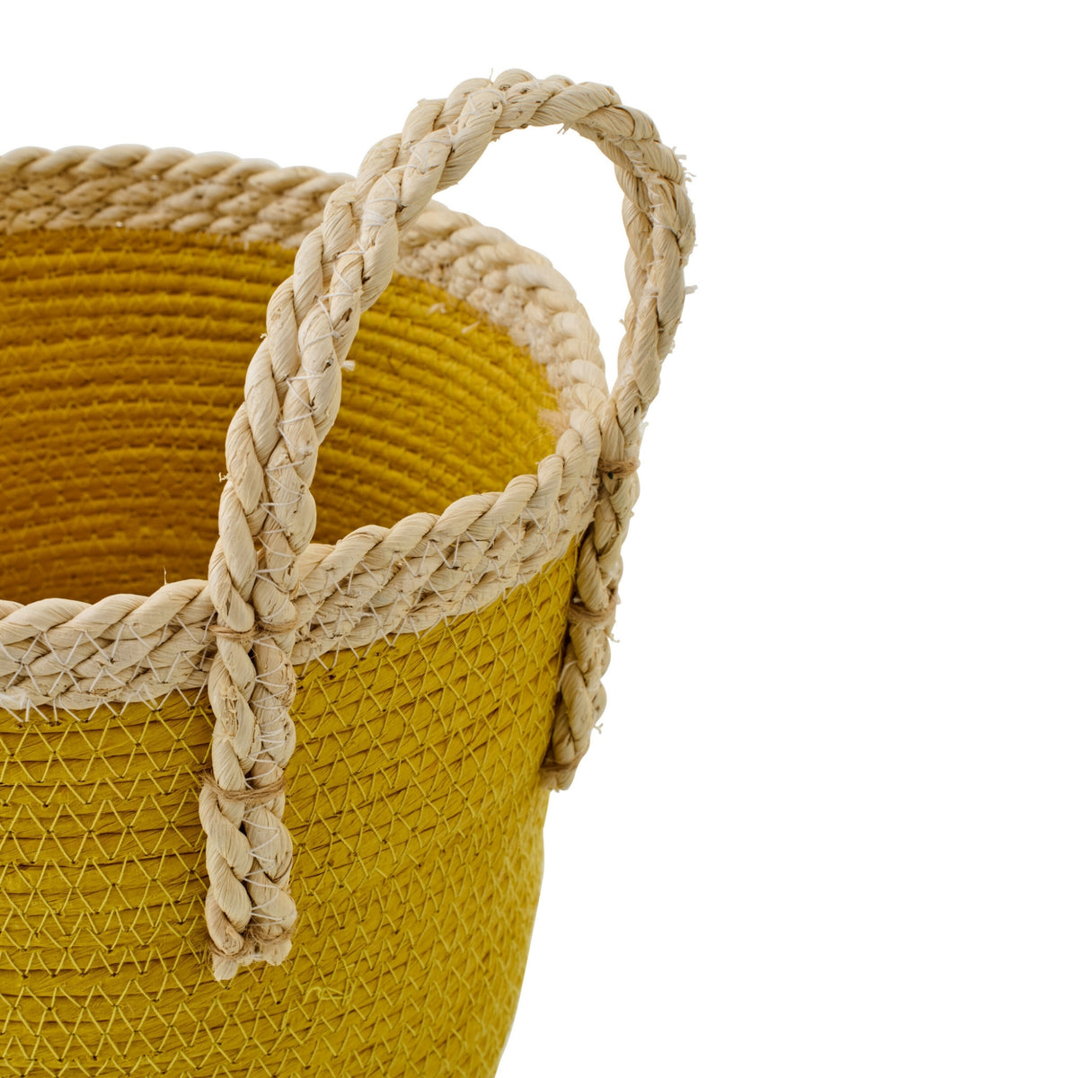 Set Of 3 Baskets With Handles Paper Mustard Yellow/Natural J-Line