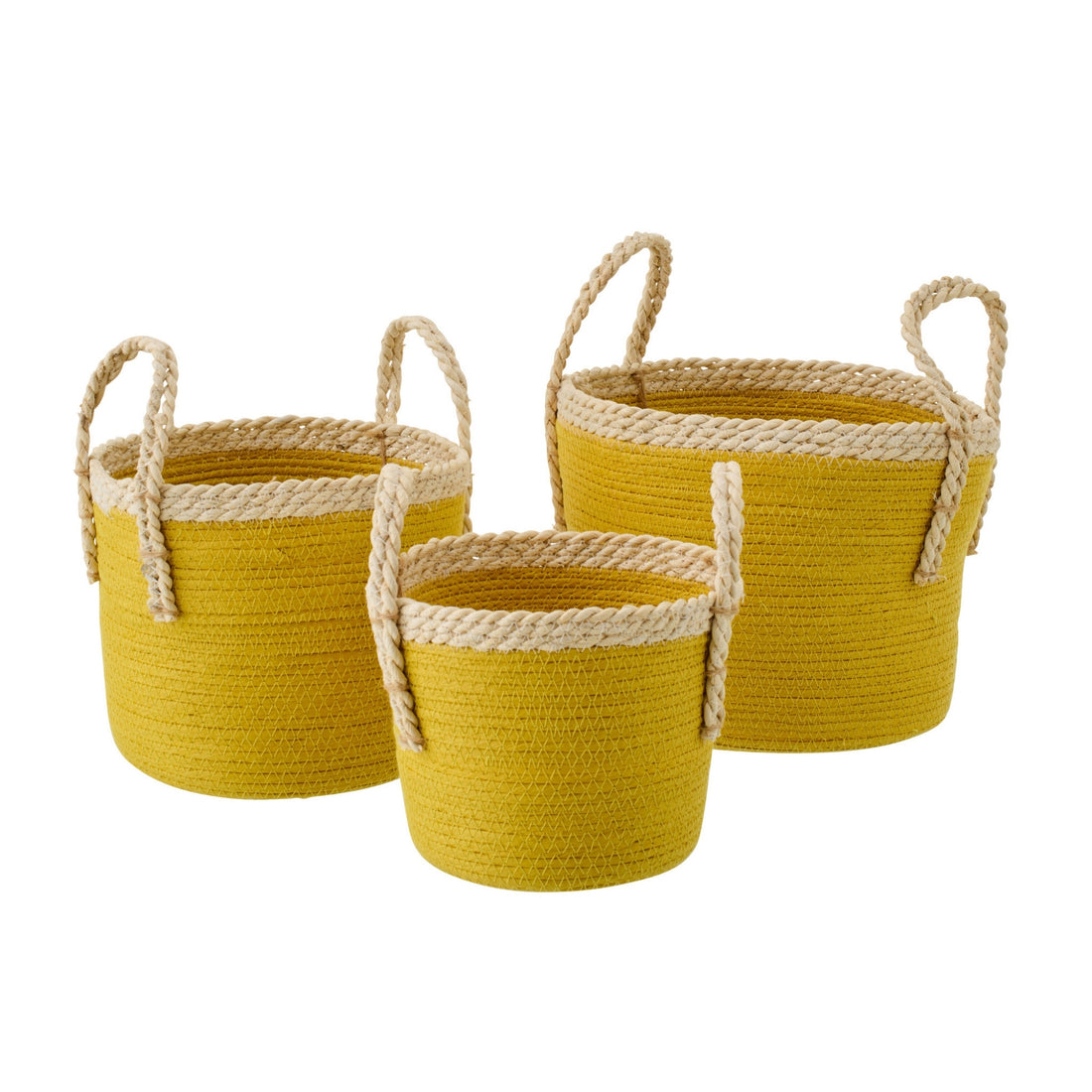 Set Of 3 Baskets With Handles Paper Mustard Yellow/Natural J-Line