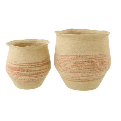 Set of 2 Striped Seagrass Baskets Natural/Dark Orange J-Line