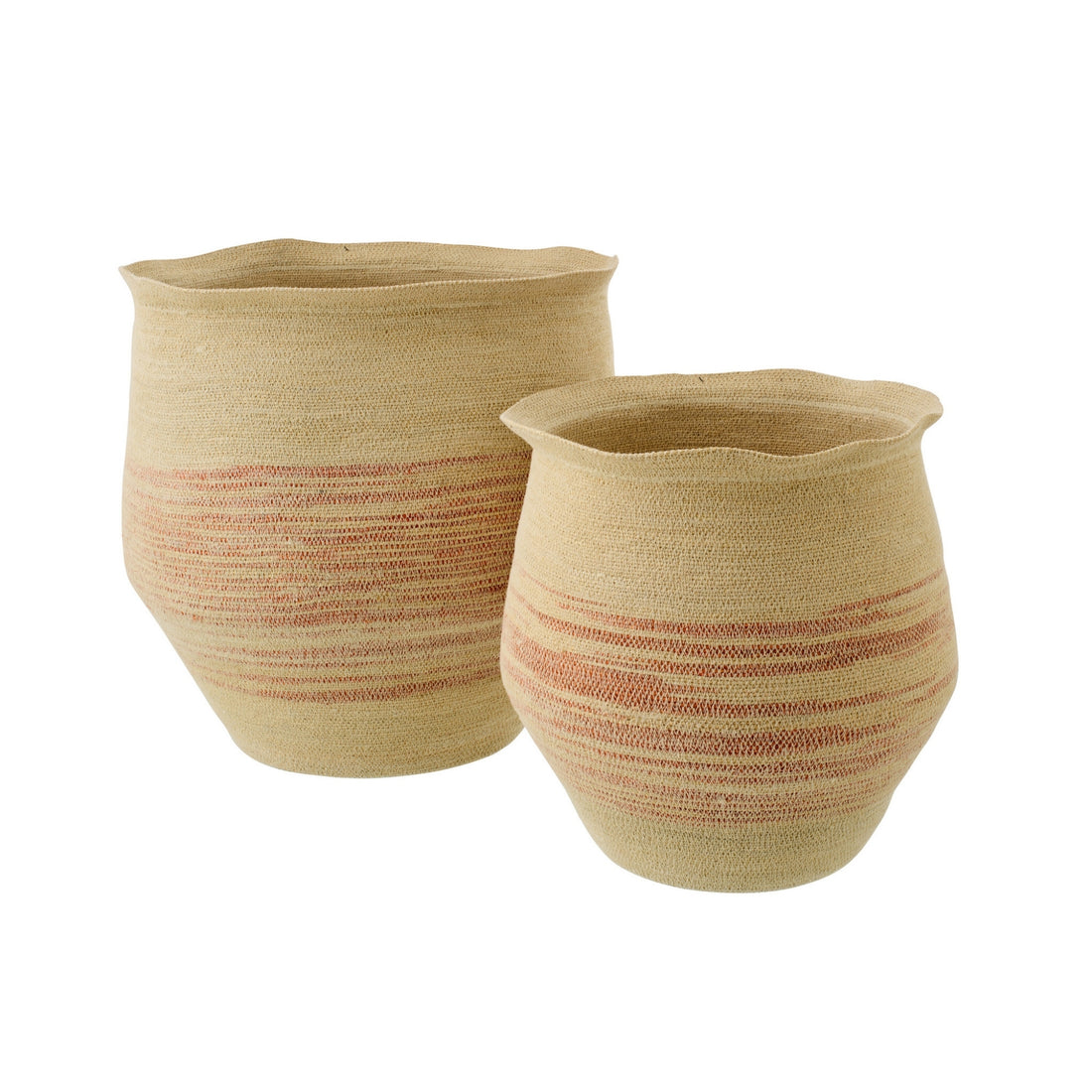 Set of 2 Striped Seagrass Baskets Natural/Dark Orange J-Line