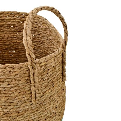Set Of 3 Baskets With Handles Natural/Grey-Green Trim J-Line