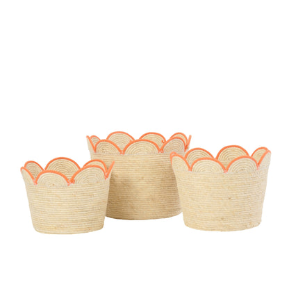 Set of 3 Flower Baskets Corn Husk Natural/Orange J-Line