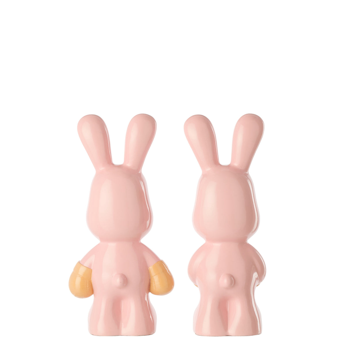 J-Line Set of 2 Rabbit Ray Boxing Polyresin Light Pink/Apricot