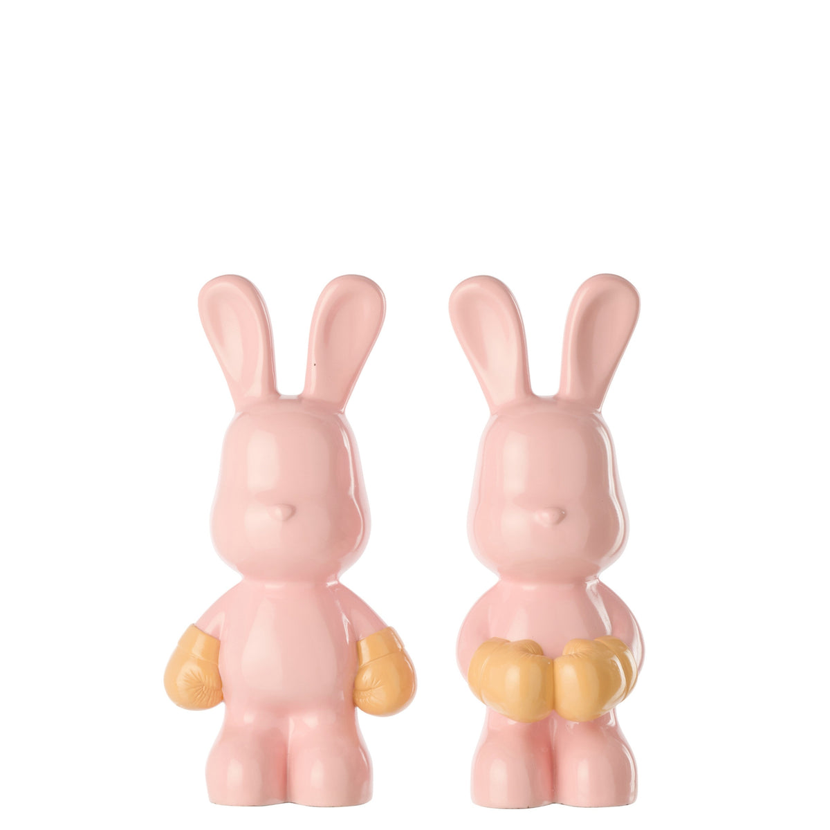 J-Line Set of 2 Rabbit Ray Boxing Polyresin Light Pink/Apricot
