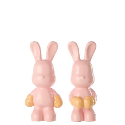 J-Line Set of 2 Rabbit Ray Boxing Polyresin Light Pink/Apricot