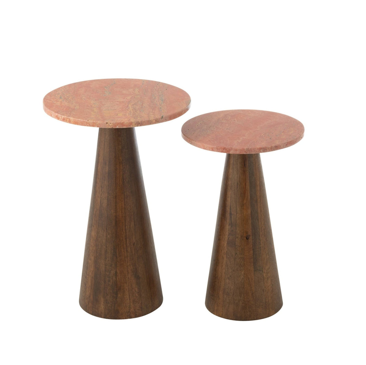 Set of 2 Round Marble Side Tables Terracotta/Dark Brown J-Line