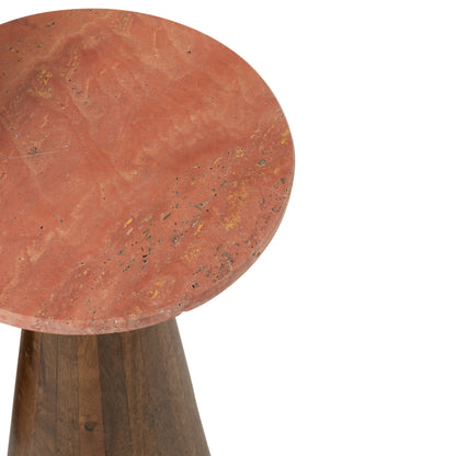 Set of 2 Round Marble Side Tables Terracotta/Dark Brown J-Line