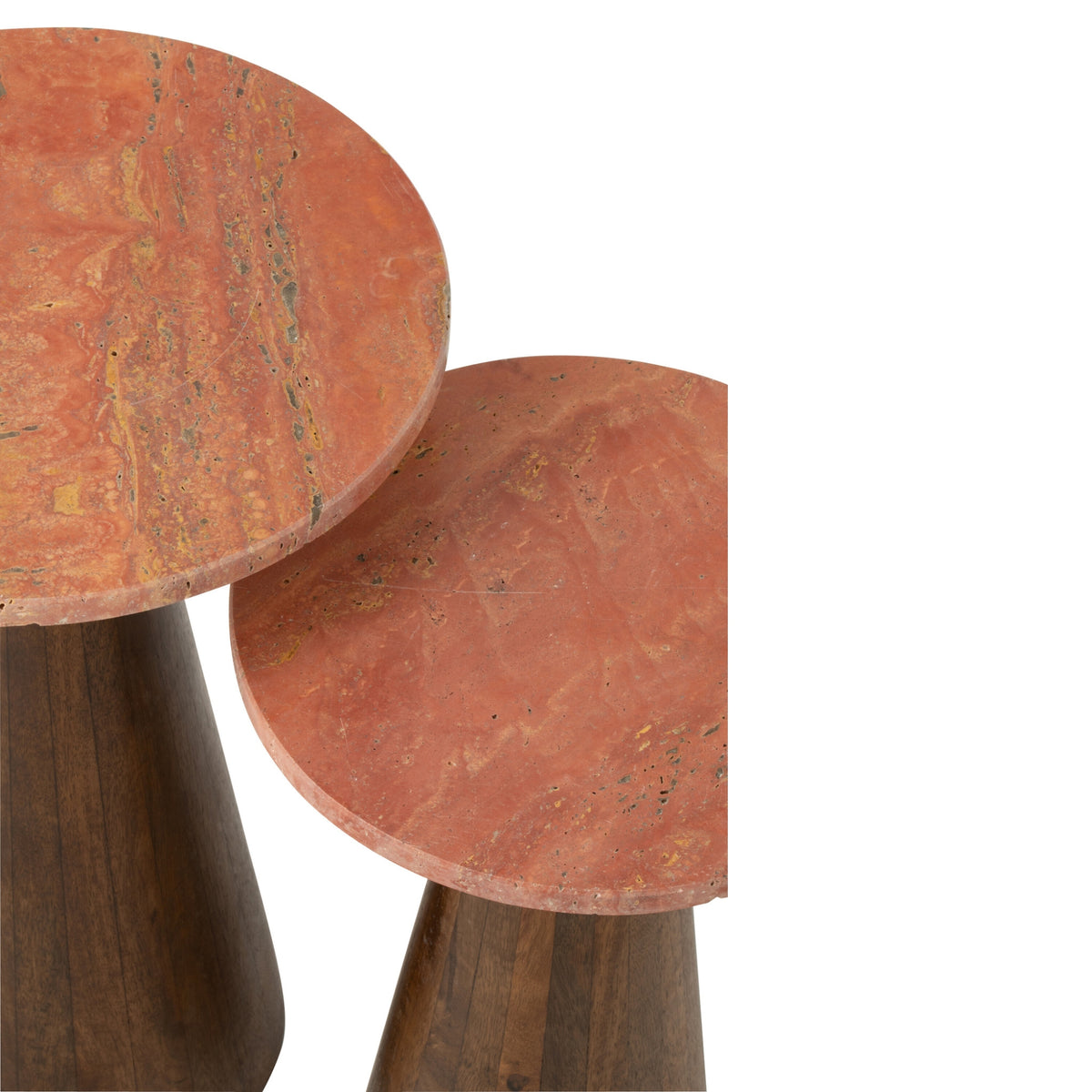 Set of 2 Round Marble Side Tables Terracotta/Dark Brown J-Line