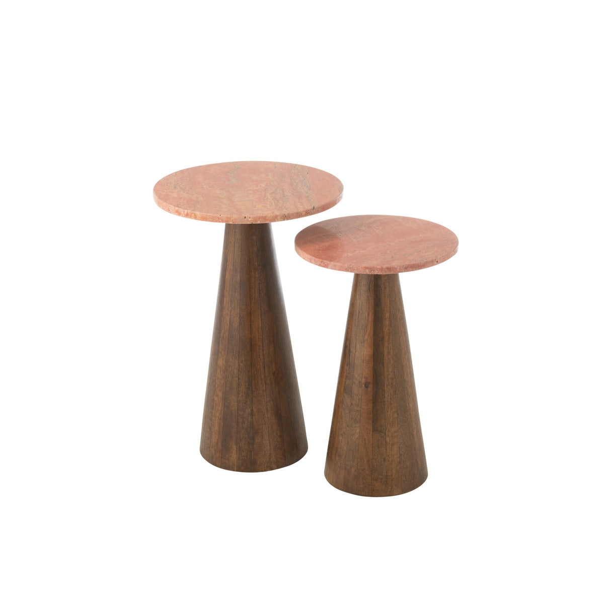 Set of 2 Round Marble Side Tables Terracotta/Dark Brown J-Line