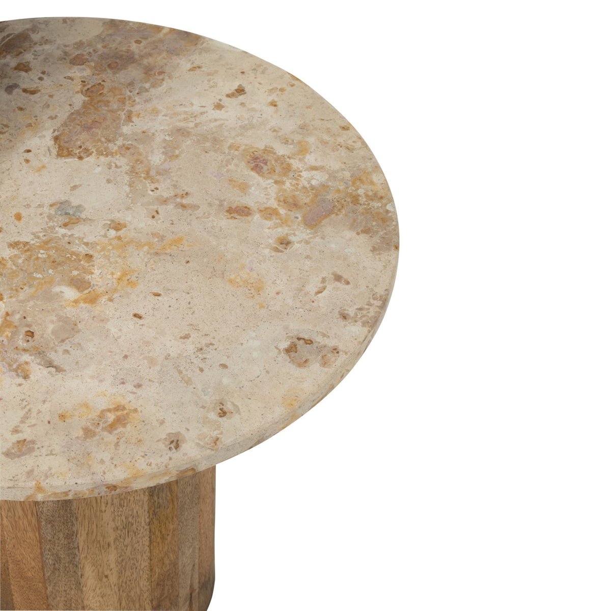 Side Table Round Marble - Wood - Beige/Brown - Set of 2 J-Line