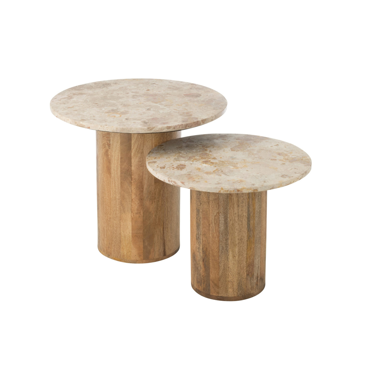 Side Table Round Marble - Wood - Beige/Brown - Set of 2 J-Line