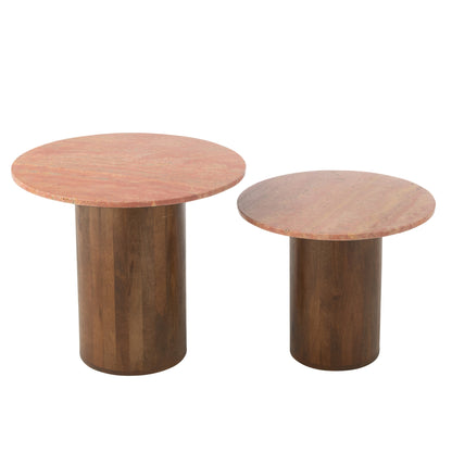 Side Table Round Marble Terracotta/Dark Brown set of 2 J-Line