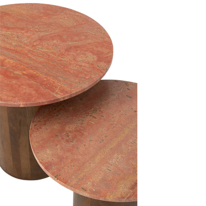 Side Table Round Marble Terracotta/Dark Brown set of 2 J-Line