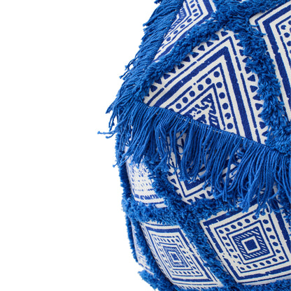 Pouf Oriental Pattern Cotton Blue/White J-Line