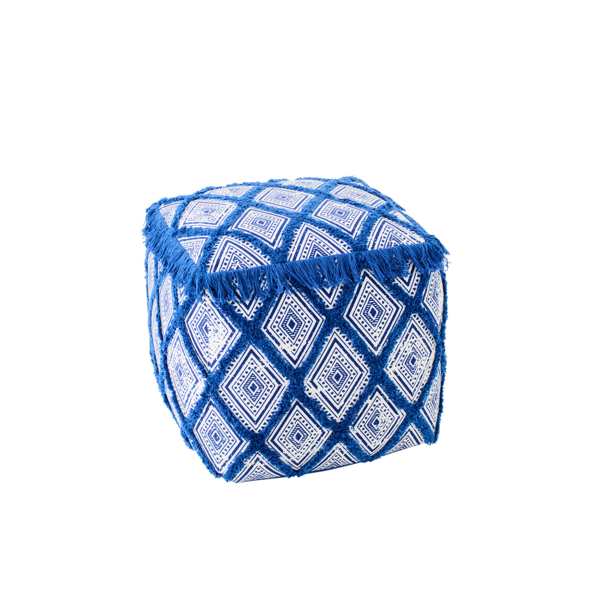 Pouf Oriental Pattern Cotton Blue/White J-Line