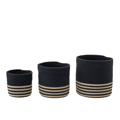 Set of 3 Baskets Striped Polyester Black/Beige J-Line