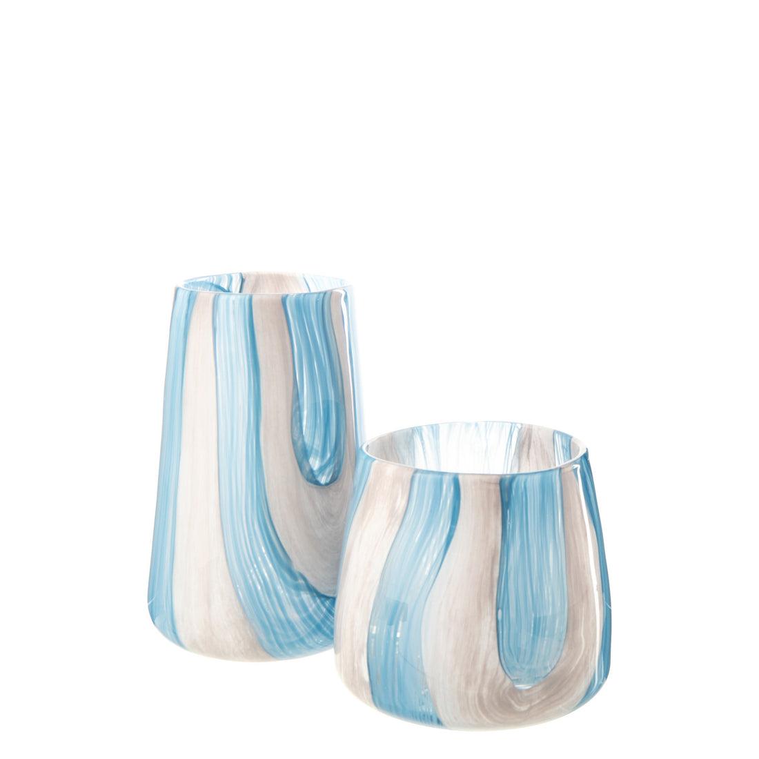 Hurricane Lantern Striped Glass Azure Blue/White Large J-Line