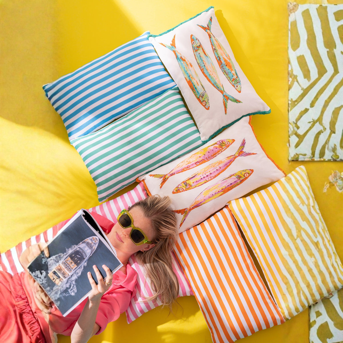 J-Line Assorted Multi-Colored Striped Rectangular Outdoor Polyester Cushion, Set of 3