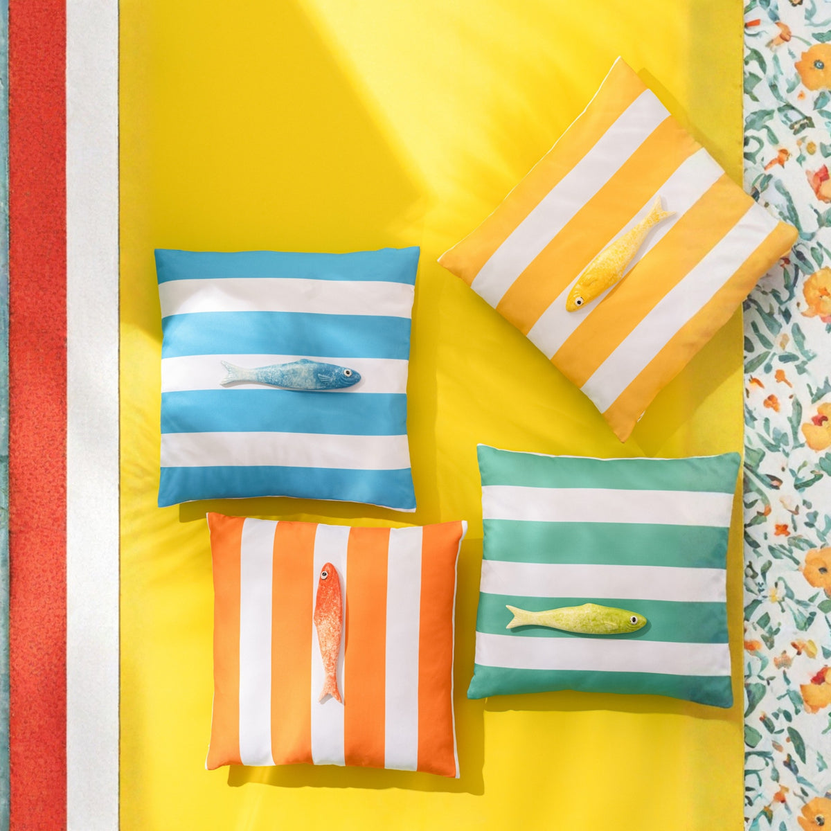 J-Line Assorted Multi-Colored Striped Square Outdoor Polyester Cushion, 3