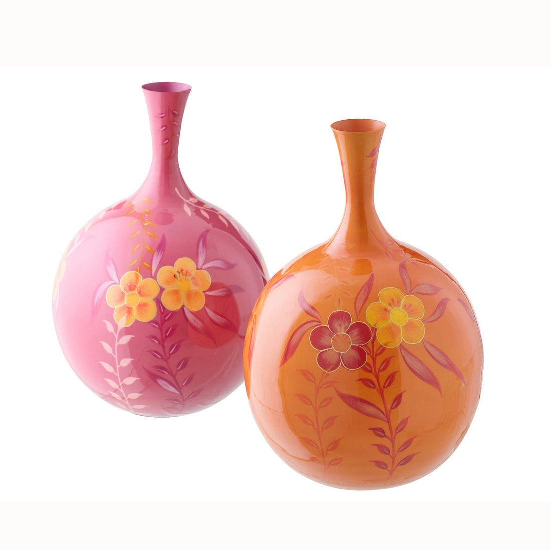 J-Line Assorted Pink/Orange Metal Flower Vase, 2 for