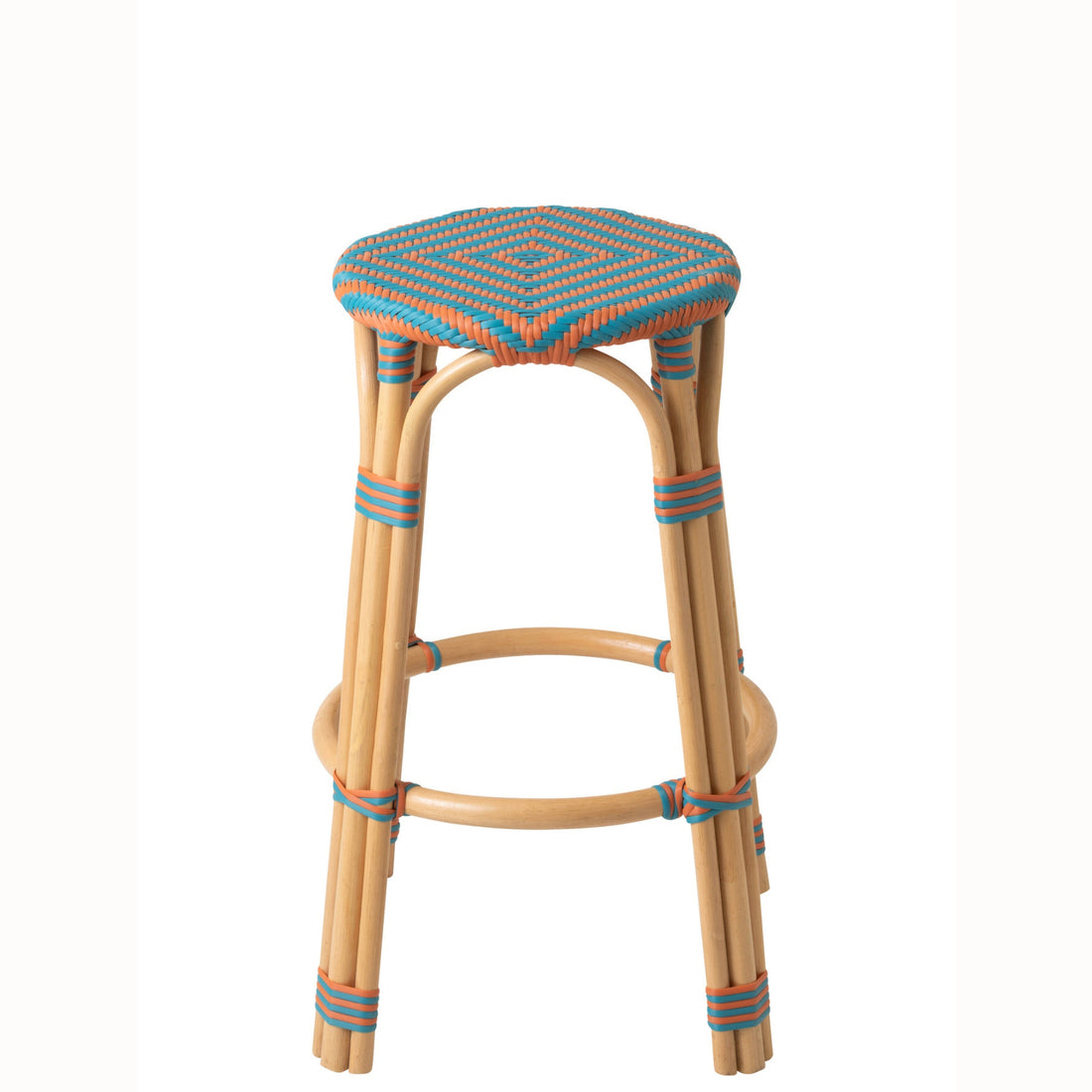 Outdoor Bar Stool Geo Round Rattan Orange/Turquoise J-Line