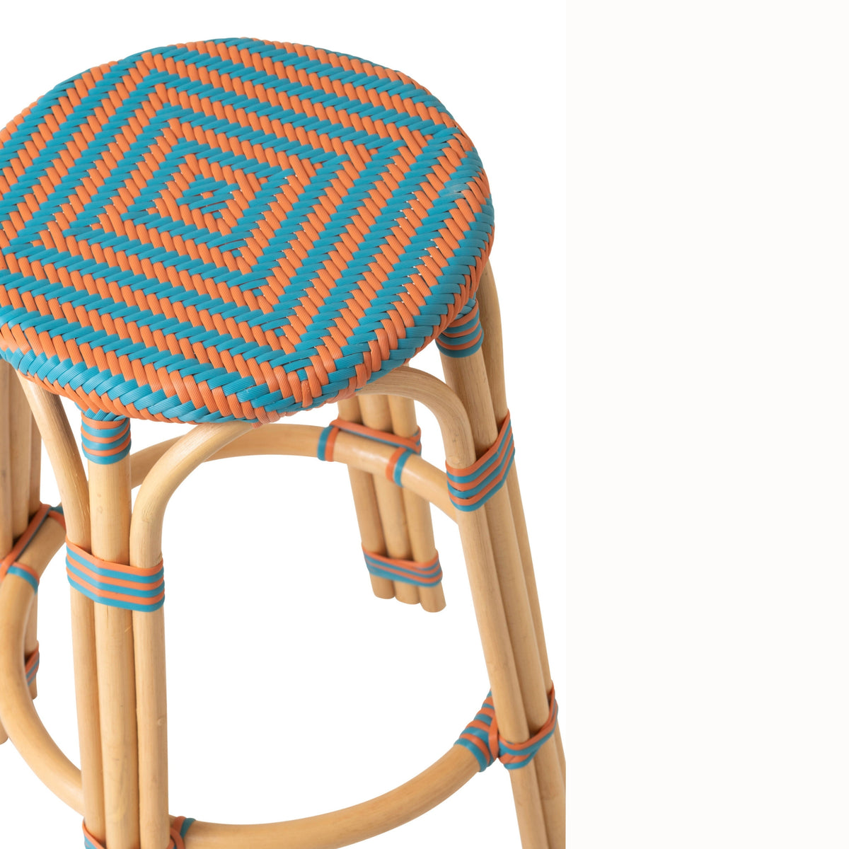 Outdoor Bar Stool Geo Round Rattan Orange/Turquoise J-Line