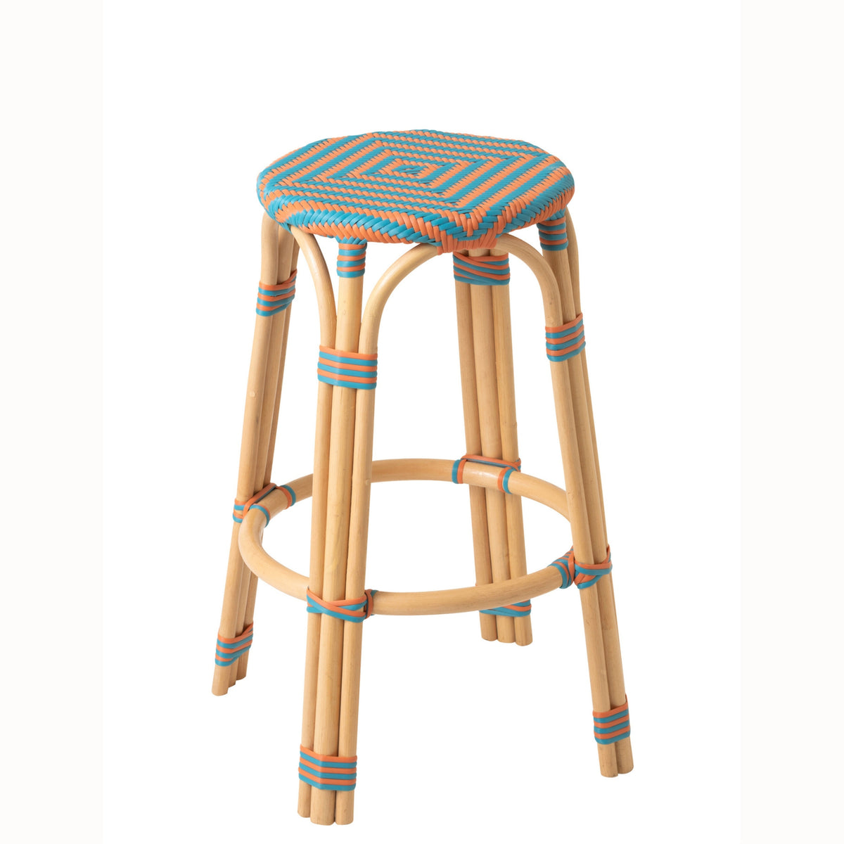 Outdoor Bar Stool Geo Round Rattan Orange/Turquoise J-Line