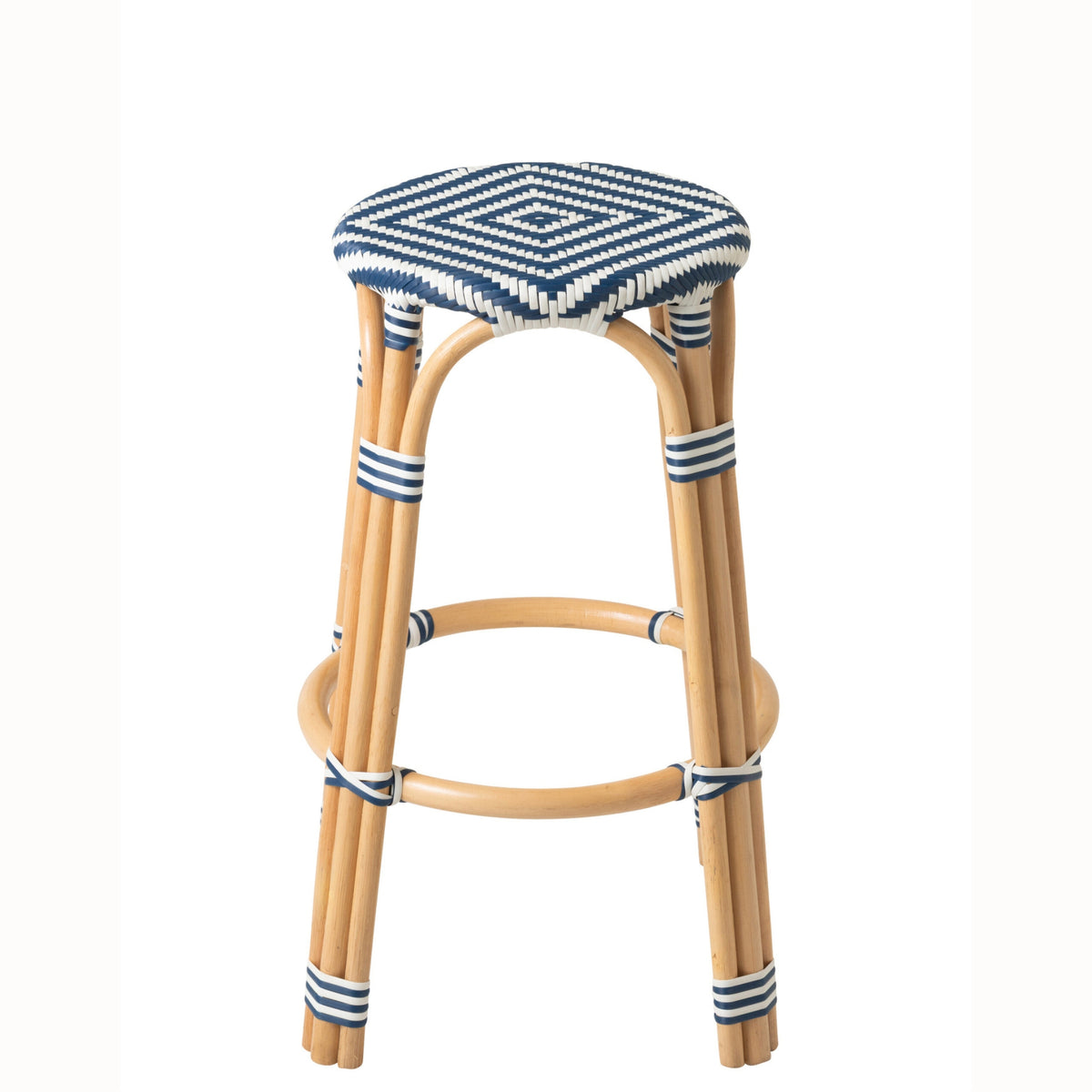 Outdoor Bar Stool Geo Round Rattan Blue/White J-Line