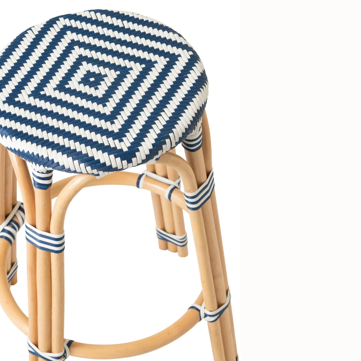 Outdoor Bar Stool Geo Round Rattan Blue/White J-Line