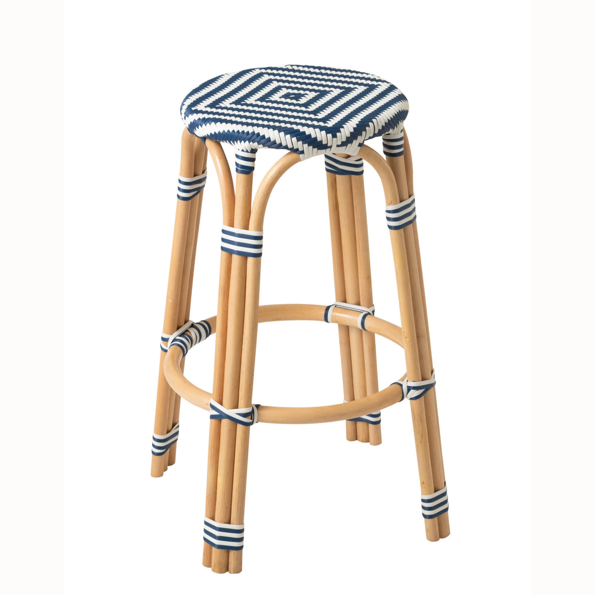 Outdoor Bar Stool Geo Round Rattan Blue/White J-Line