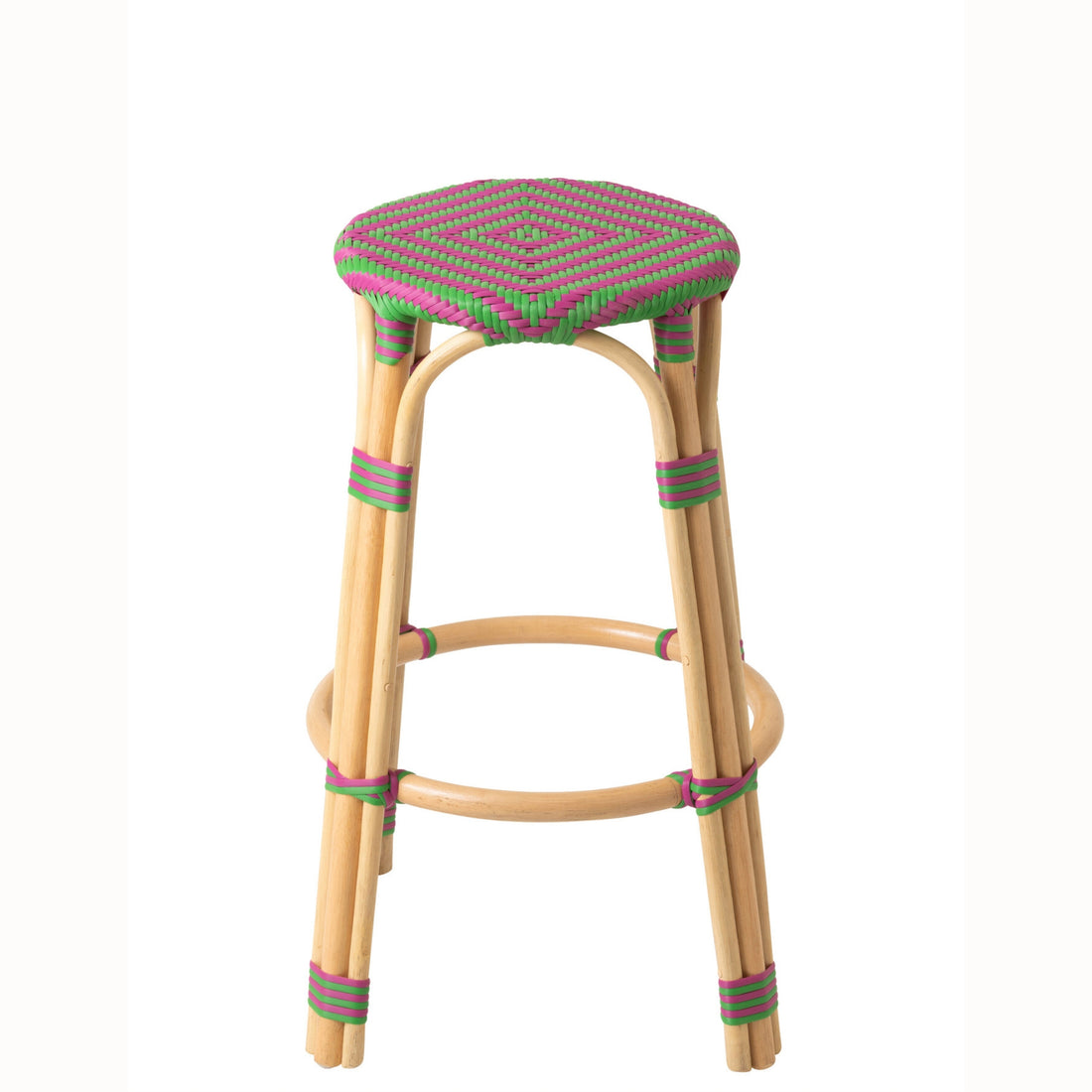 Outdoor Bar Stool Geo Round Rattan Pink/Green J-Line