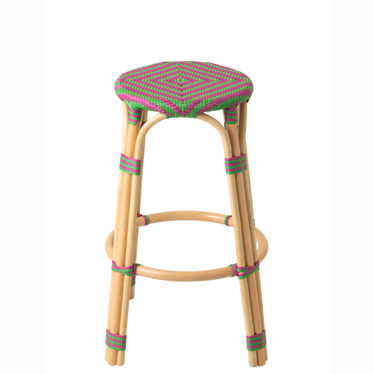Outdoor Bar Stool Geo Round Rattan Pink/Green J-Line