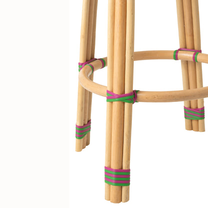 Outdoor Bar Stool Geo Round Rattan Pink/Green J-Line