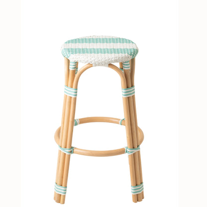 Outdoor Bar Stool Geo Round Rattan Light Blue/White J-Line