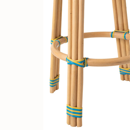Outdoor Bar Stool Geo Round Rattan Yellow/Azure Blue J-Line