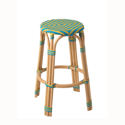 Outdoor Bar Stool Geo Round Rattan Yellow/Azure Blue J-Line