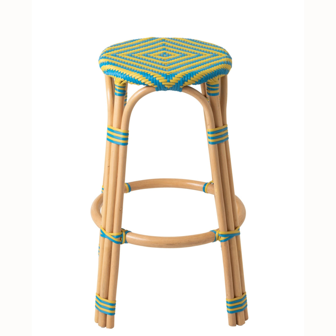 Outdoor Bar Stool Geo Round Rattan Yellow/Azure Blue J-Line